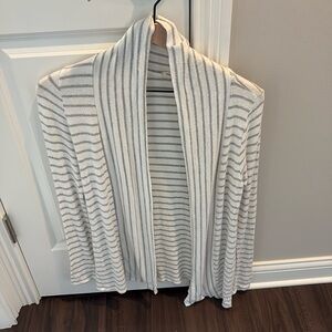 Cream and gray striped open cardigan